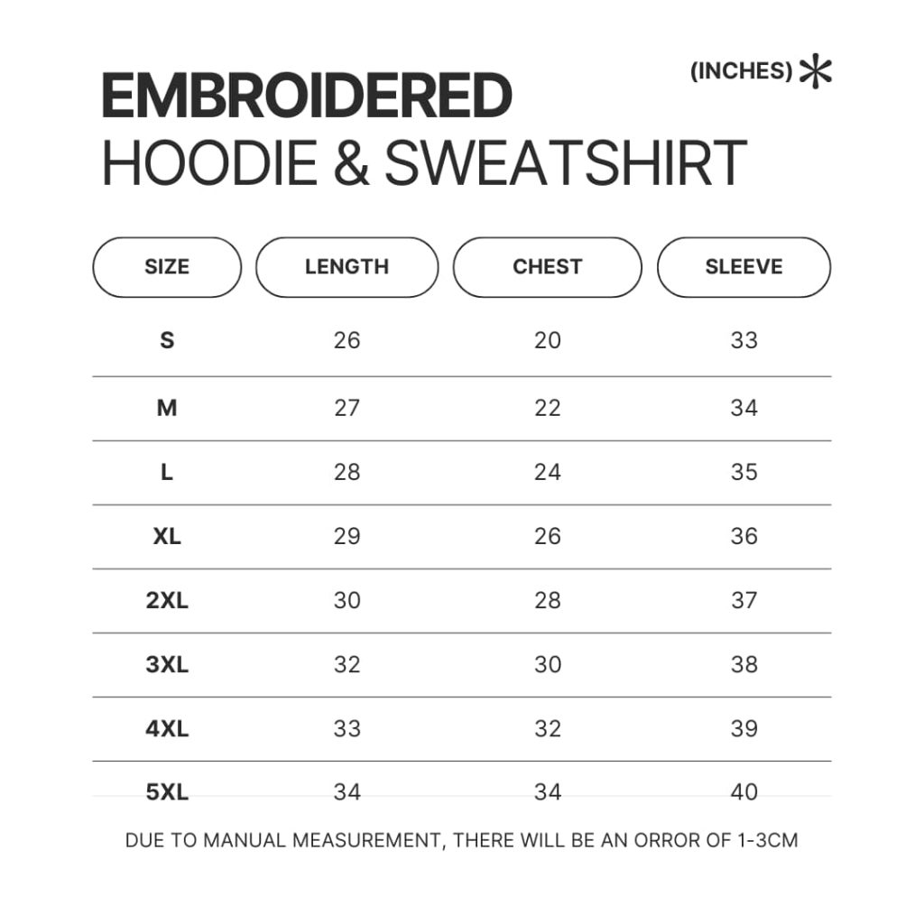 Embroidered Hoodie Sweatshirt Size Chart - Fitness Gifts Store