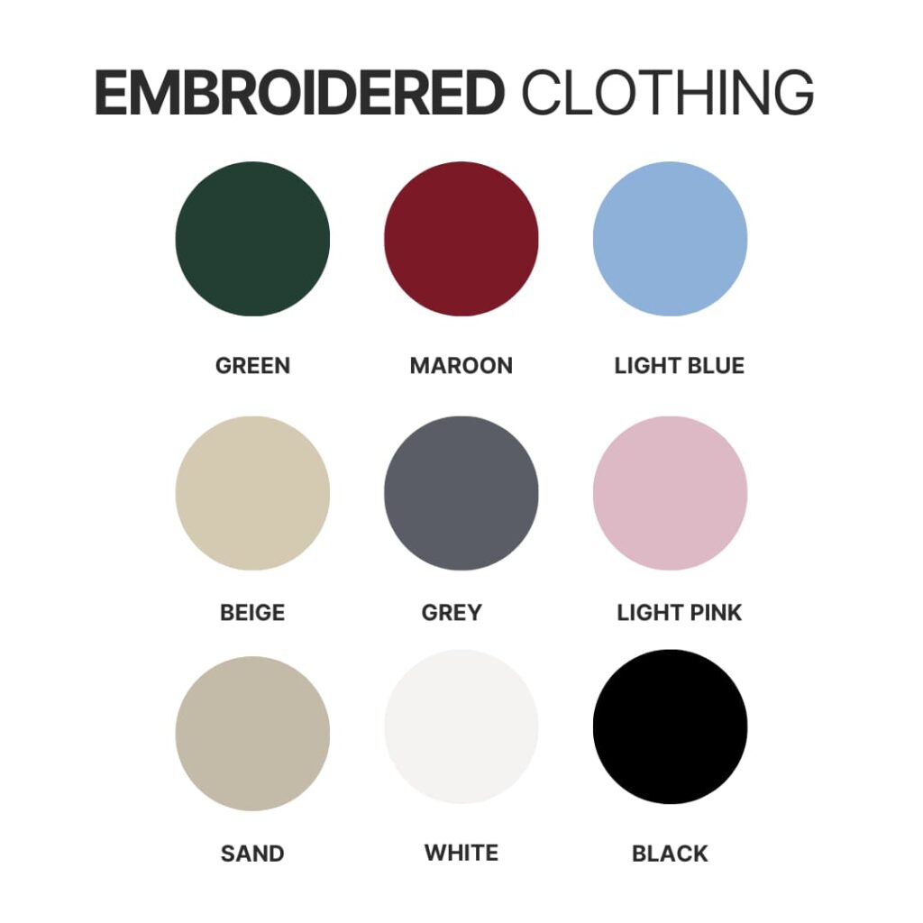 Embroidered clothing color chart - Fitness Gifts Store