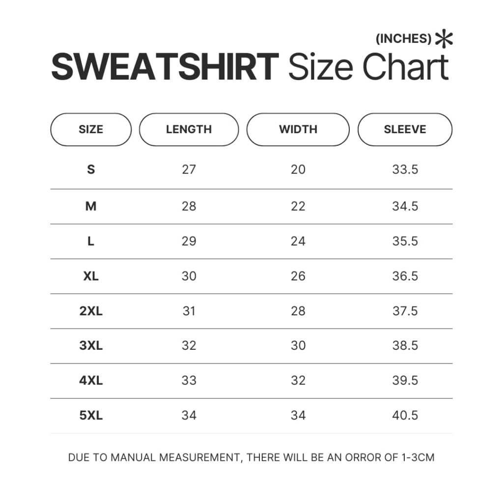 Sweatshirt Size Chart - Fitness Gifts Store