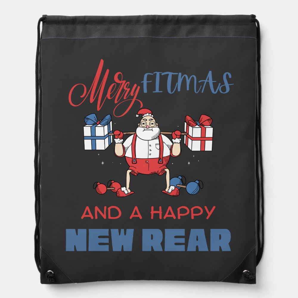 merry fitmas a happy new rear gym fitness xmas drawstring bag - Fitness Gifts Store