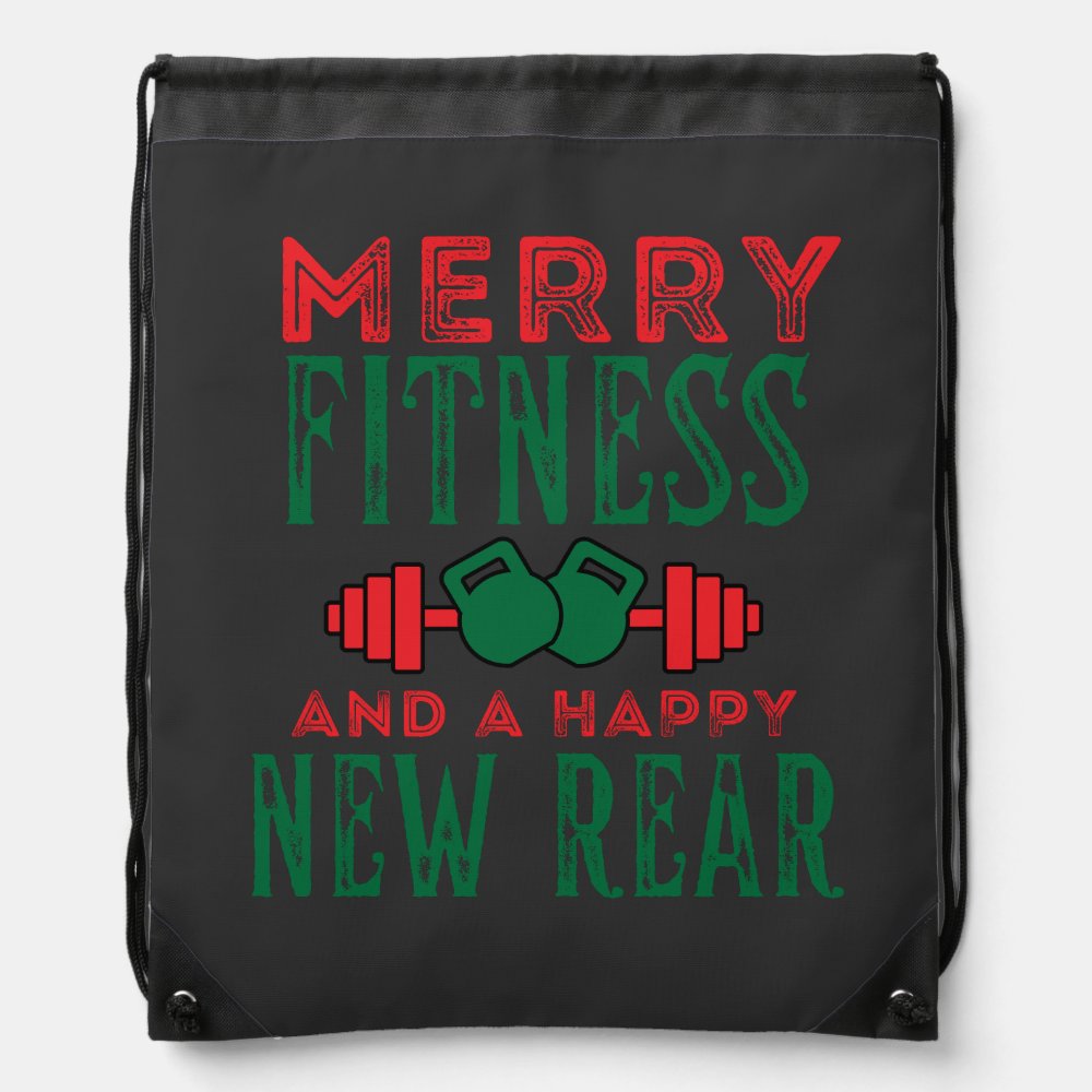 merry fitness and a happy new rear fun workout drawstring bag - Fitness Gifts Store