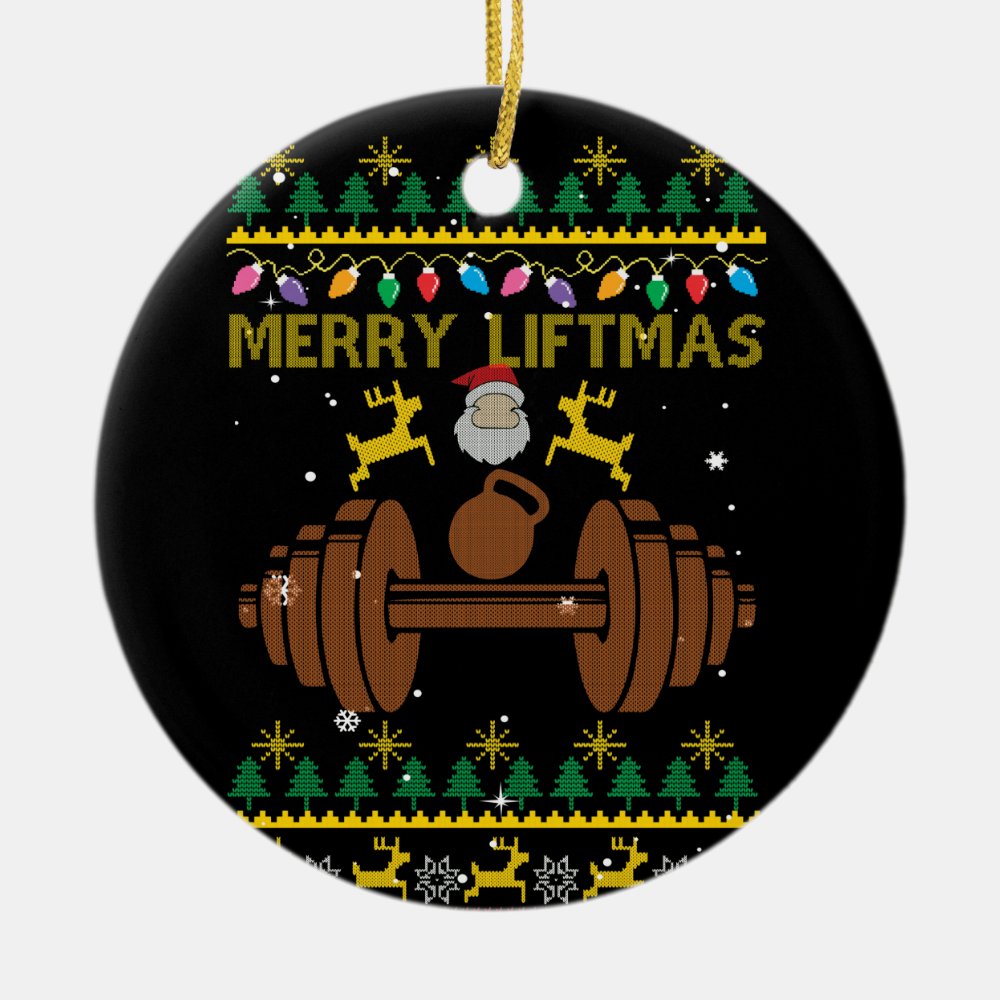 merry liftmas fitness weightlifting bodybuilder ceramic ornament - Fitness Gifts Store