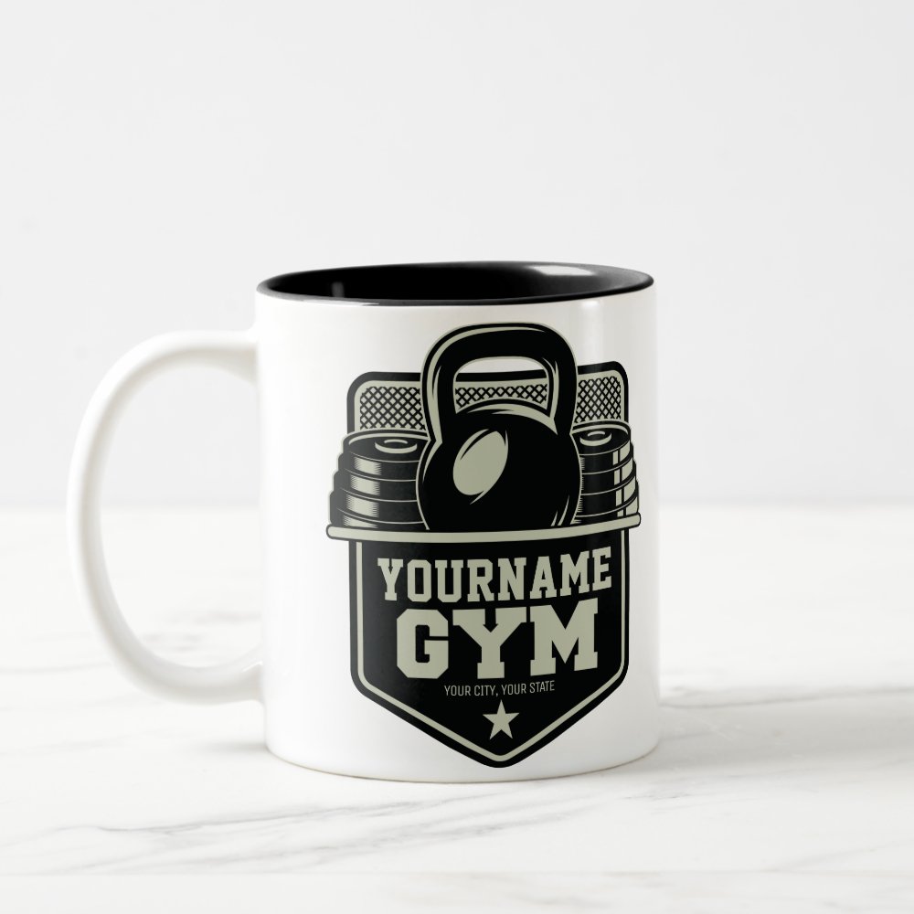 personalized home gym kettlebell fitness trainer two tone coffee mug - Fitness Gifts Store