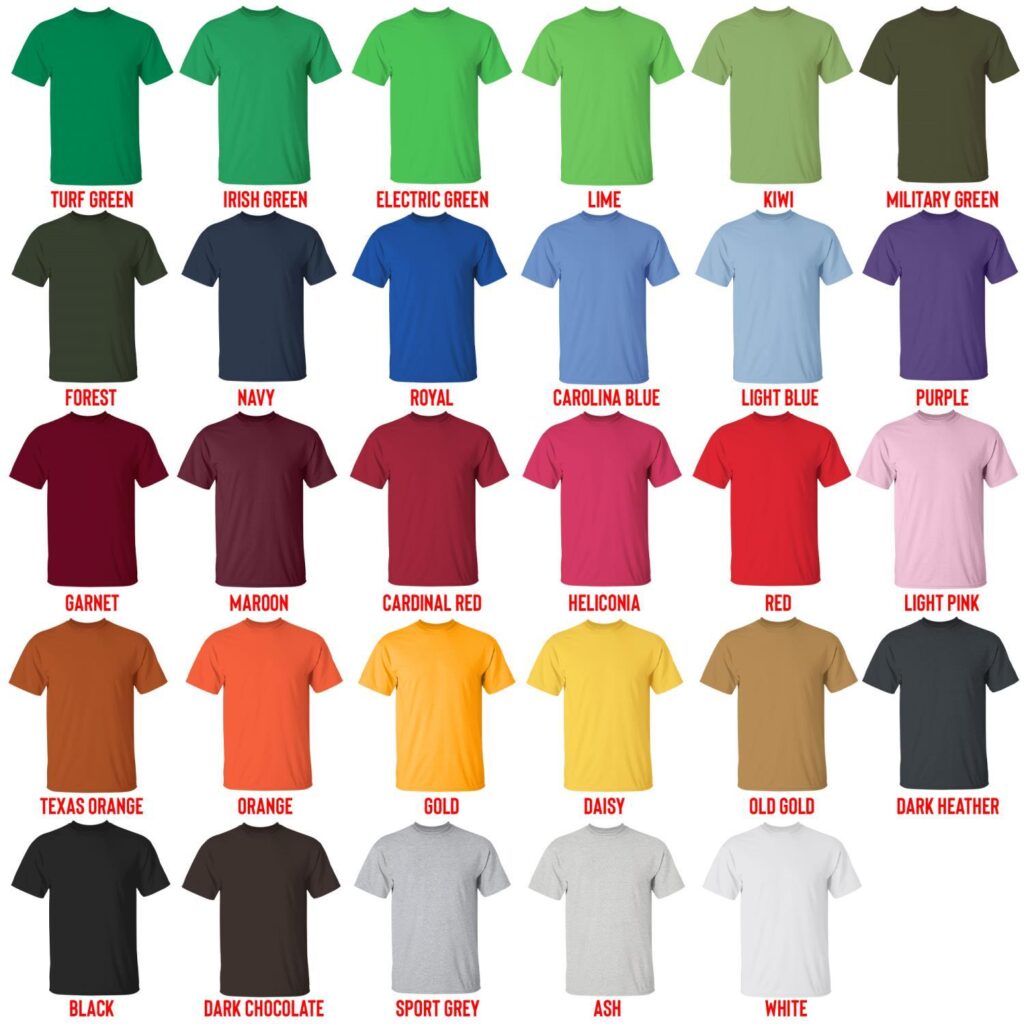 t shirt color chart - Fitness Gifts Store