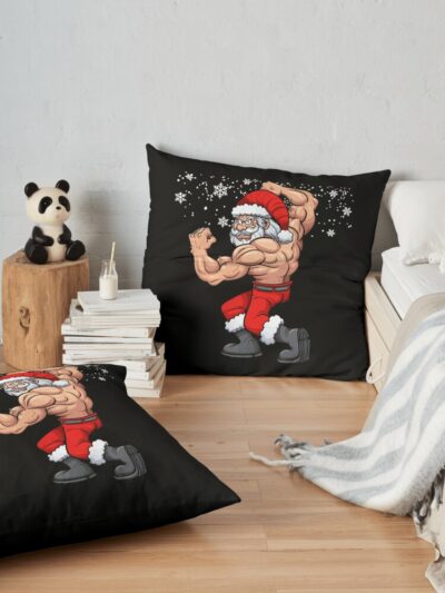 Fitness Santa Christmas Gym Throw Pillow Official Fitness Merch