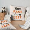 Run Fast Turn Left - Motivational Track Runner And Fitness Funny Gift Throw Pillow Official Fitness Merch