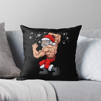 Fitness Santa Christmas Gym Throw Pillow Official Fitness Merch