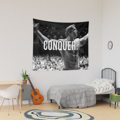 Arnold Schwarzenegger "Conquer" Motivational Fitness Tapestry Official Fitness Merch