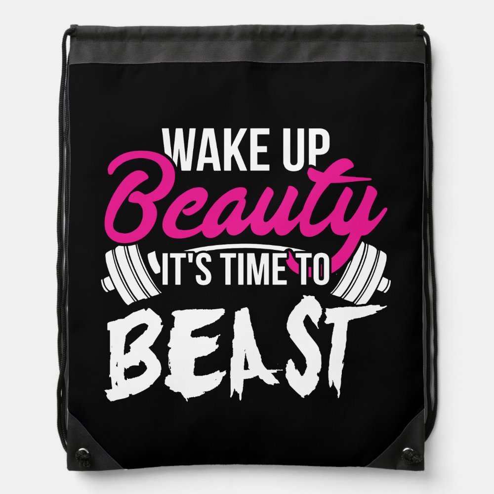 womens fitness wake up beauty time to beast drawstring bag - Fitness Gifts Store